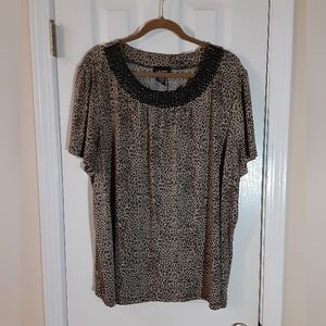 3x/ Size 26/28 Liz & Me Platinum Collection Animal Print Blouse w/ Crochet Trim